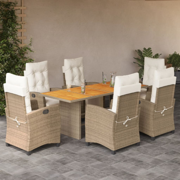 Set Jardim de jantar 7 pessoas com almofadas ratão sintético beige D