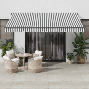 Toldo retráctil manual gris antracita y blanco 400x350 cm D