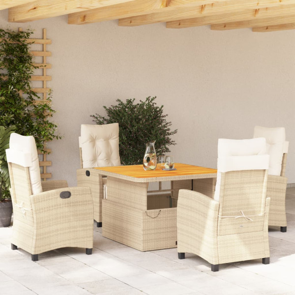 Set comedor de jardín 5 pzas con cojines ratán sintético beige D