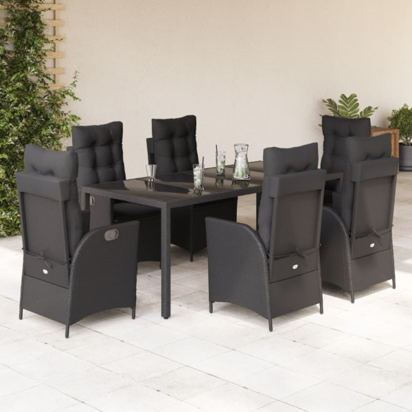 Set de comedor de jardín 7 pzas y cojines ratán sintético negro D