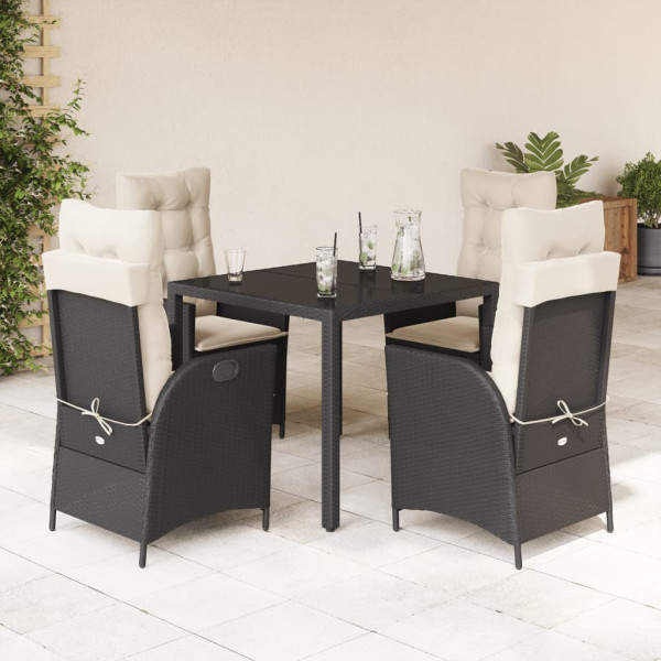 Set de muebles jardín 5 pzas con cojines ratán sintético negro D