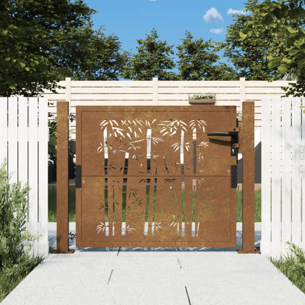 Puerta de jardín acero corten diseño bambú 105x105 cm D