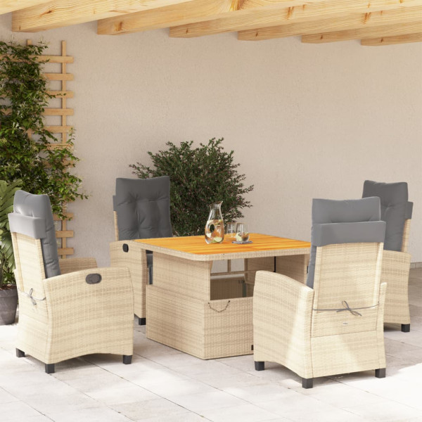 Set comedor de jardín 5 pzas con cojines ratán sintético beige D