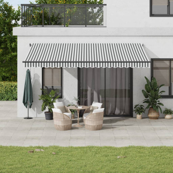 Toldo retrátil manual cinza e branco antracite 500x350 cm D