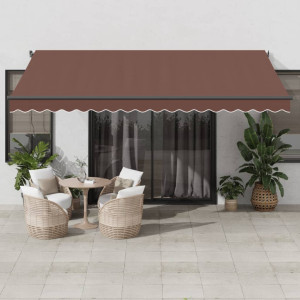 Toldo retráctil automático con luces LED marrón 450x350 cm D