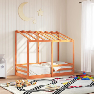 Cama infantil con techo madera maciza pino marrón 80x160 cm D