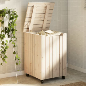 Cesta ropa sucia con ruedas RANA madera maciza pino 45x45x64 cm D