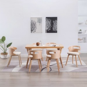 Sillas de comedor 6 uds madera curvada y cuero sintético crema D