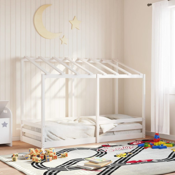 Cama infantil con techo madera maciza pino blanca 90x190 cm D