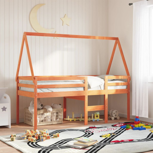 Techo de cama infantil madera maciza pino marrón 199x95.5x88 cm D