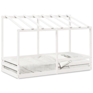 Cama infantil com teto de madeira maciça de pinheiro branco 90x200 cm D