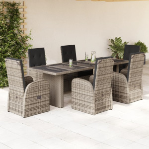 Set comedor jardín 7 pzas y cojines ratán sintético gris D