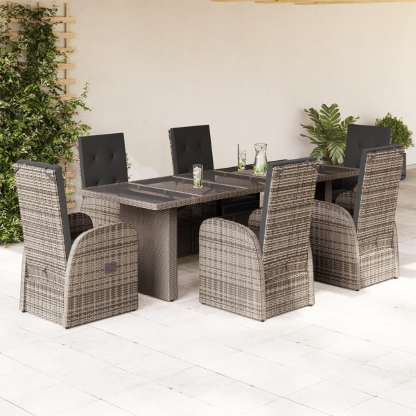 Set comedor jardín 7 pzas y cojines ratán sintético gris D