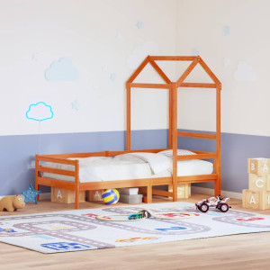 Techo de cama infantil madera maciza pino marrón 98x70x176.5 cm D