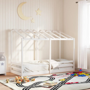 Cama infantil com teto de madeira de pinheiro branco sólido 75x190 cm D