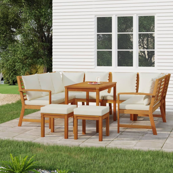 Juego comedor jardín con cojines 9 piezas madera maciza acacia D