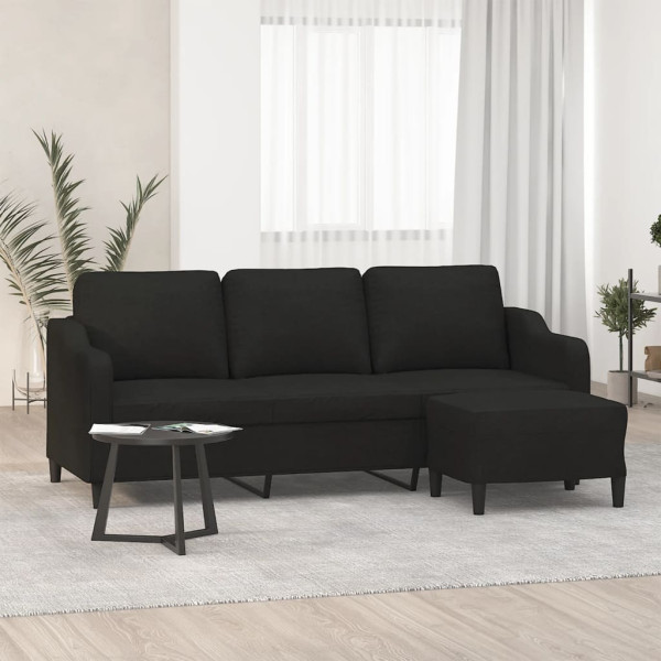 Sofá de 3 plazas con taburete de tela negro 180 cm D