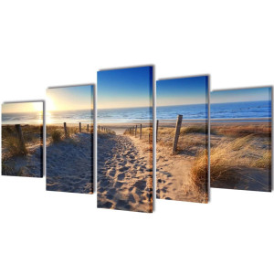 Set decorativo de lienzos para pared  playa y arena 100 x 50 cm D