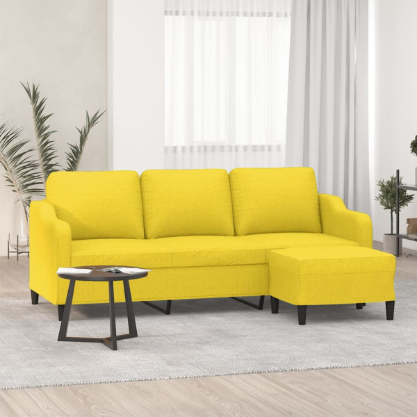 Sofá de 3 plazas con taburete de tela amarillo claro 180 cm D