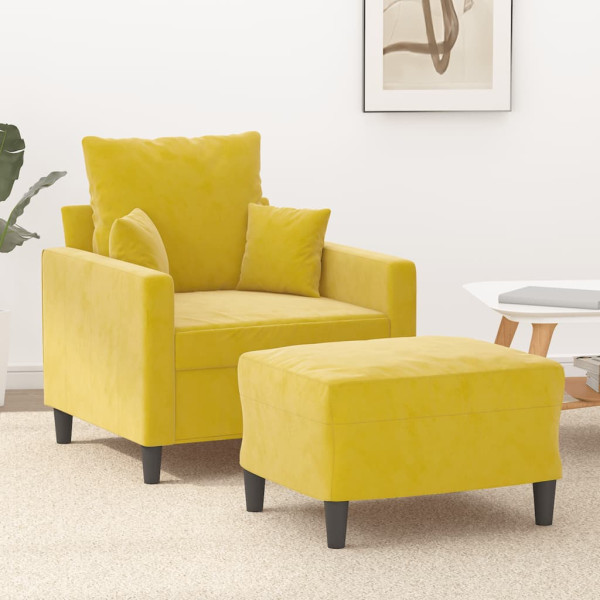 Cadeira de braço com banco de veludo amarelo 60 cm D