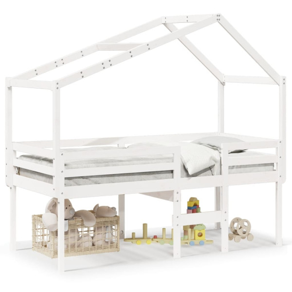 Cama alta com teto branco pinheiro madeira sólida 80x200 cm D