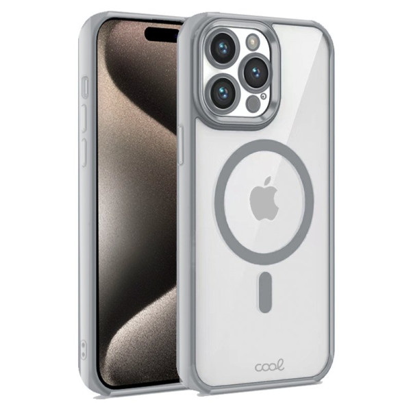 Carcaça COOL para iPhone 15 Pro Max Borde magnético prata D