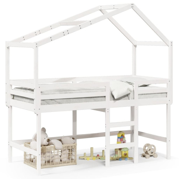 Alta escada cama e teto madeira sólida pinheiro branco 90x190 cm D