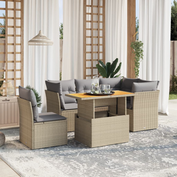 Sofá de jardim com almofadas 5 pcs bege sintético rattan D