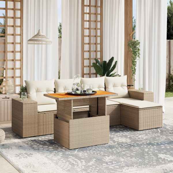 Sofá de jardim com almofadas 6 pcs bege sintético rattan D