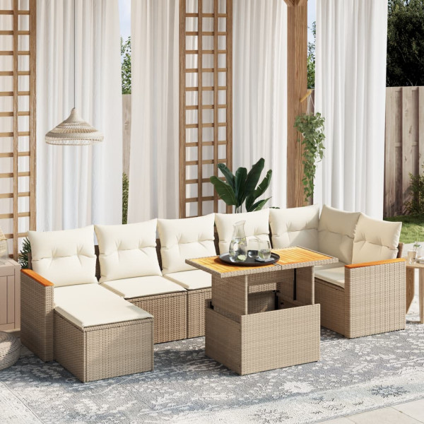 Sofá de jardim com almofadas bege 8 pcs rattan PE D