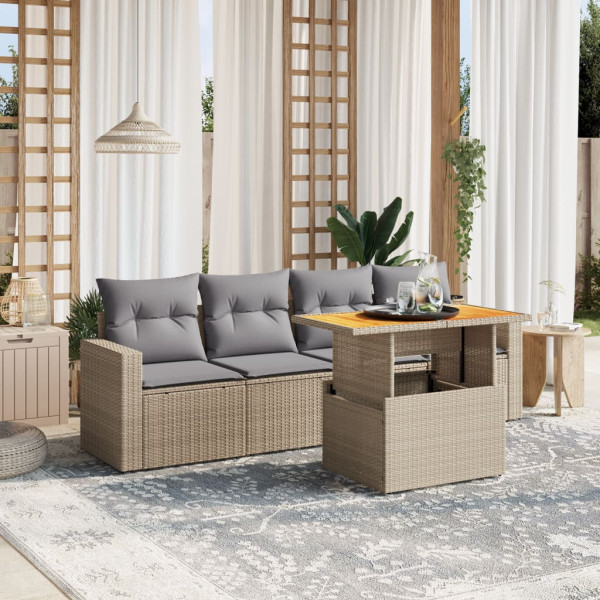 Sofá de jardim com almofadas 5 pcs bege sintético rattan D