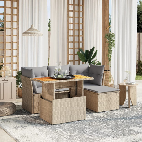 Sofá de jardim com almofadas 6 pcs bege sintético rattan D