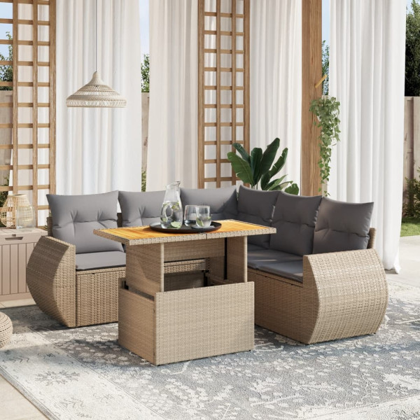 Sofá de jardim com almofadas 6 pcs bege sintético rattan D