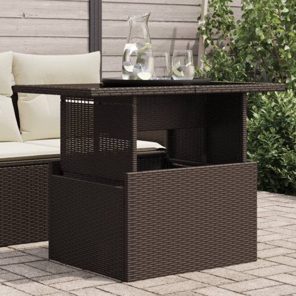 Superfície de mesa de jardim em vidro PE rattan marrom 100x55x73 cm D