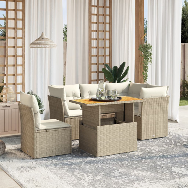 Sofá de jardim com almofadas 5 pcs bege sintético rattan D