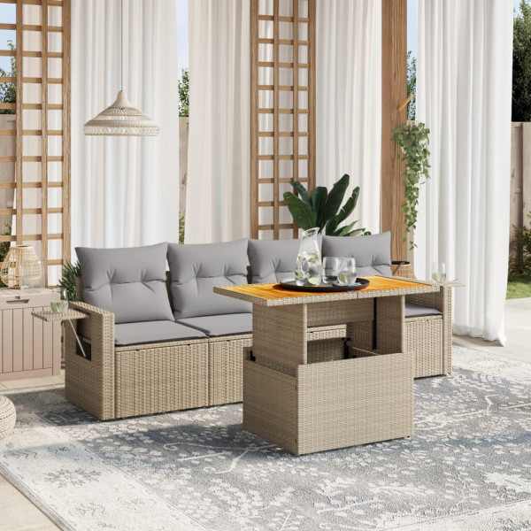 Sofá de jardim com almofadas 5 pcs bege sintético rattan D