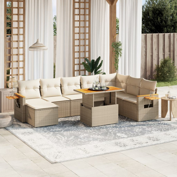 Sofá de jardim com almofadas bege 8 pcs rattan PE D