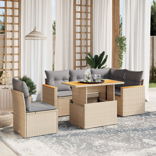 Sofá de jardim com almofadas 6 pcs bege sintético rattan D