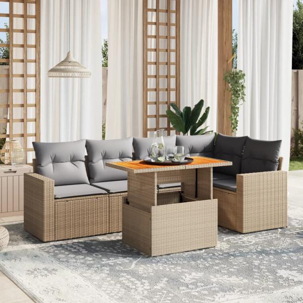 Sofá de jardim com almofadas 6 pcs bege sintético rattan D