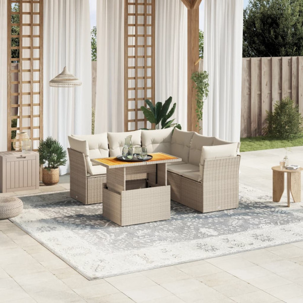 Sofá de jardim com almofadas 5 pcs bege sintético rattan D