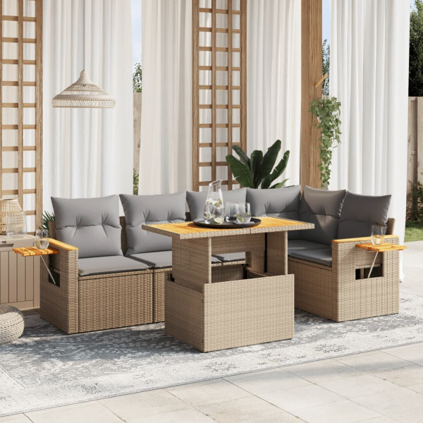 Sofá de jardim com almofadas 6 pcs bege sintético rattan D