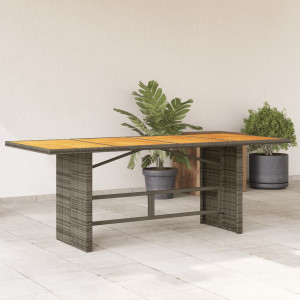 Mesa de jardín superficie madera acacia ratán gris 190x80x75cm D