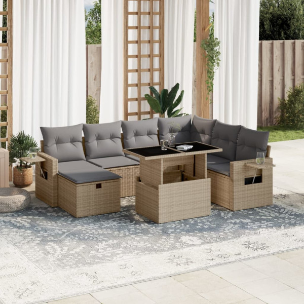 Conjunto de sofás de jardim e almofadas 8 peças bege sintético rattan D