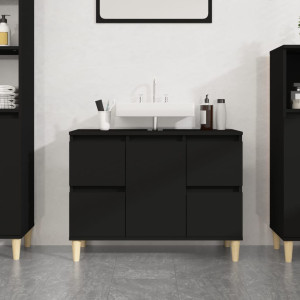 Armario para lavabo madera contrachapada negro 80x33x60 cm D