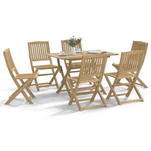 Juego de comedor para jardín 7 piezas madera maciza acacia D