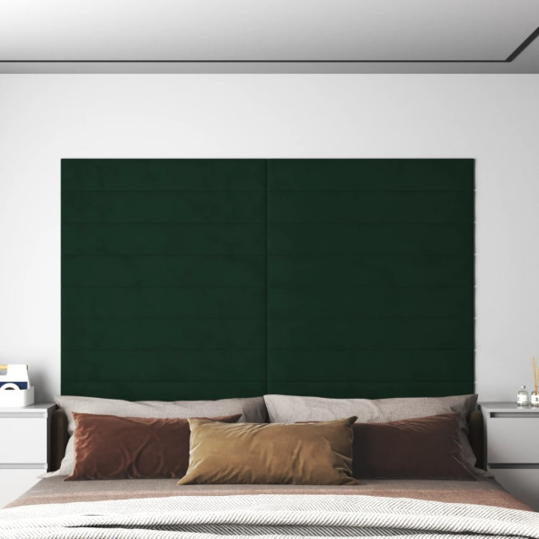 Paneles de pared 12 uds terciopelo verde oscuro 90x15 cm 1.62m² D