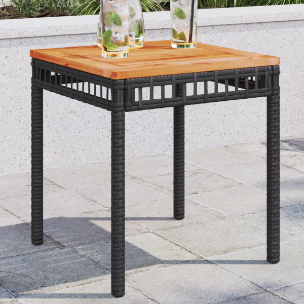 Mesa de jardín ratán sintético madera acacia negro 38x38x42 cm D