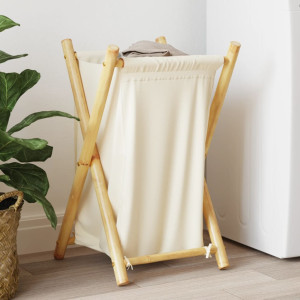 Cesto de roupas sujas de creme bambu branco 41.5x36x63.5 cm D