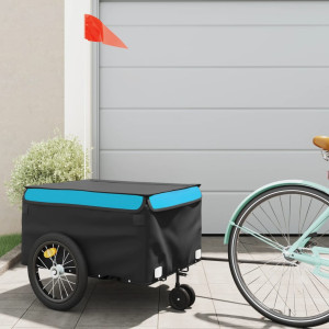 Remolque de bicicleta de ferro preto e azul 45 kg D