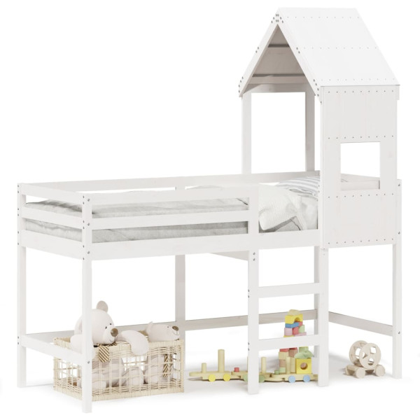 Alta escada cama e teto madeira sólida pinheiro branco 90x190 cm D